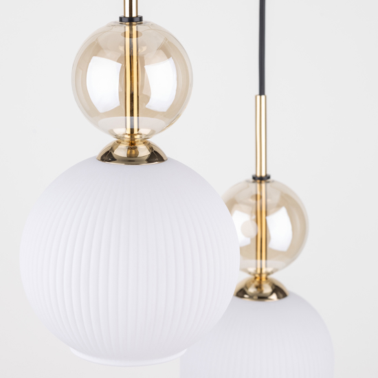 lampadario per camera da letto stile contemporaneo 3 vetri pendenti bianco ambra